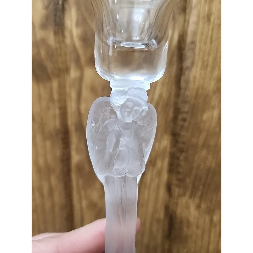 Schmid Folio Of France Hand Blown‎ Frosted Angel Candle Stick Set Of 2- Vintage